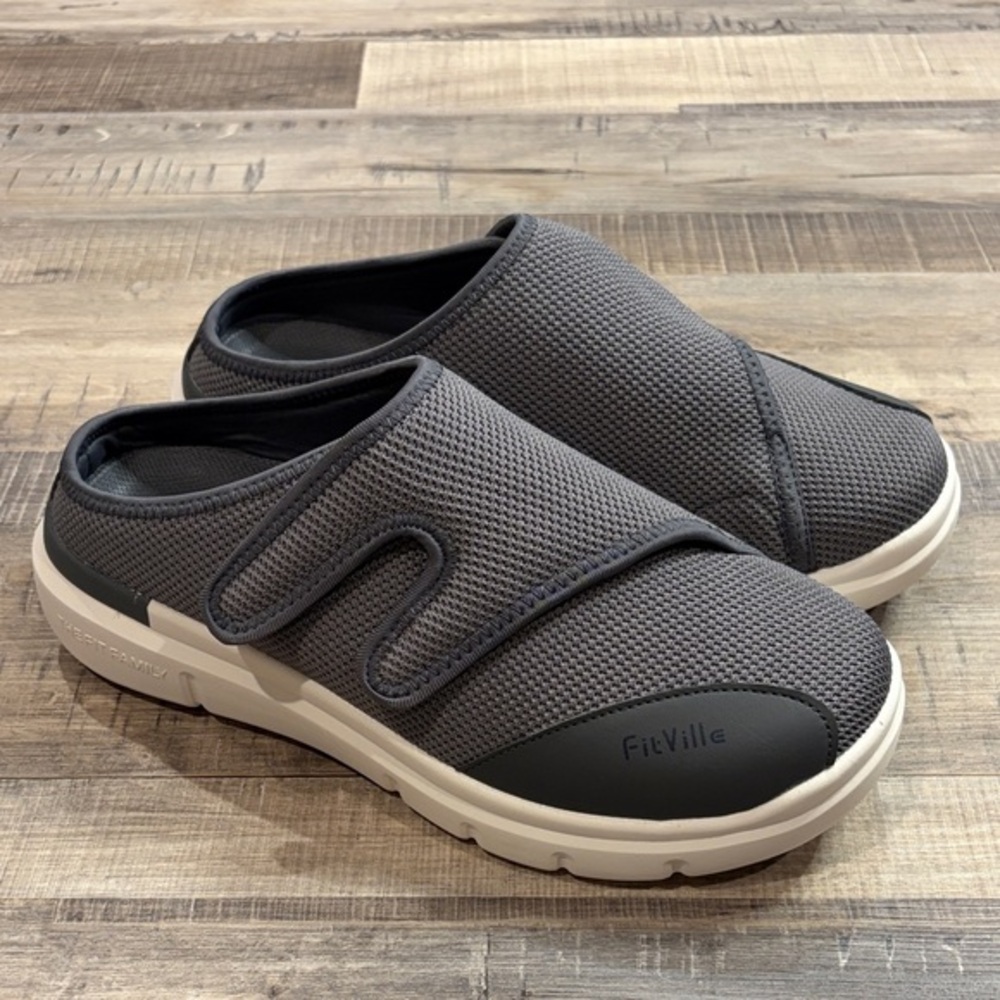 NWOT Fitville Marca slip on comfort diabetic shoes adjustable gray 10EW